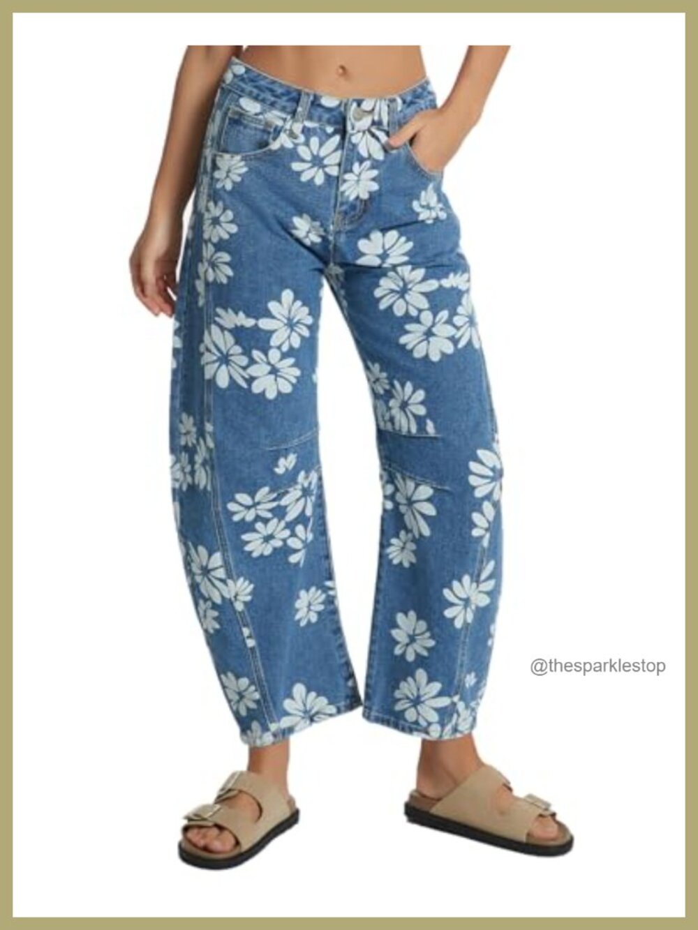 Kedera Women's Baggy Barrel Jeans Wide Leg Floral Print Ankle Denim Pants